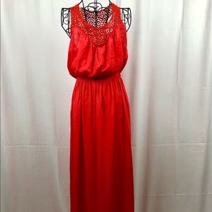 SWASS red maxi dress lace trim has pockets 4